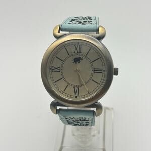 Women’s Elephant Dial Stainless Steel Blue Leather Watch Working New Battery